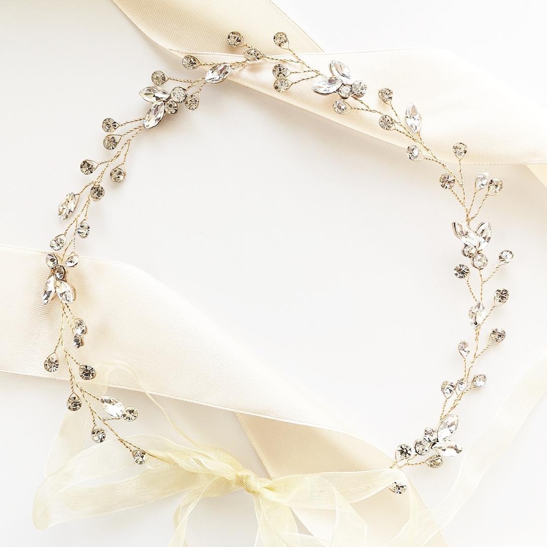 KOKONET złota gałązka opaska ślub kryształki listki boho