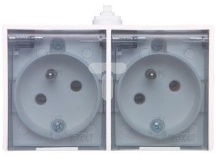 Ospel LAMBDA Gniazdo hermetyczne podwójne z/u IP44 klapka dymna biała (GNH-2LZd)