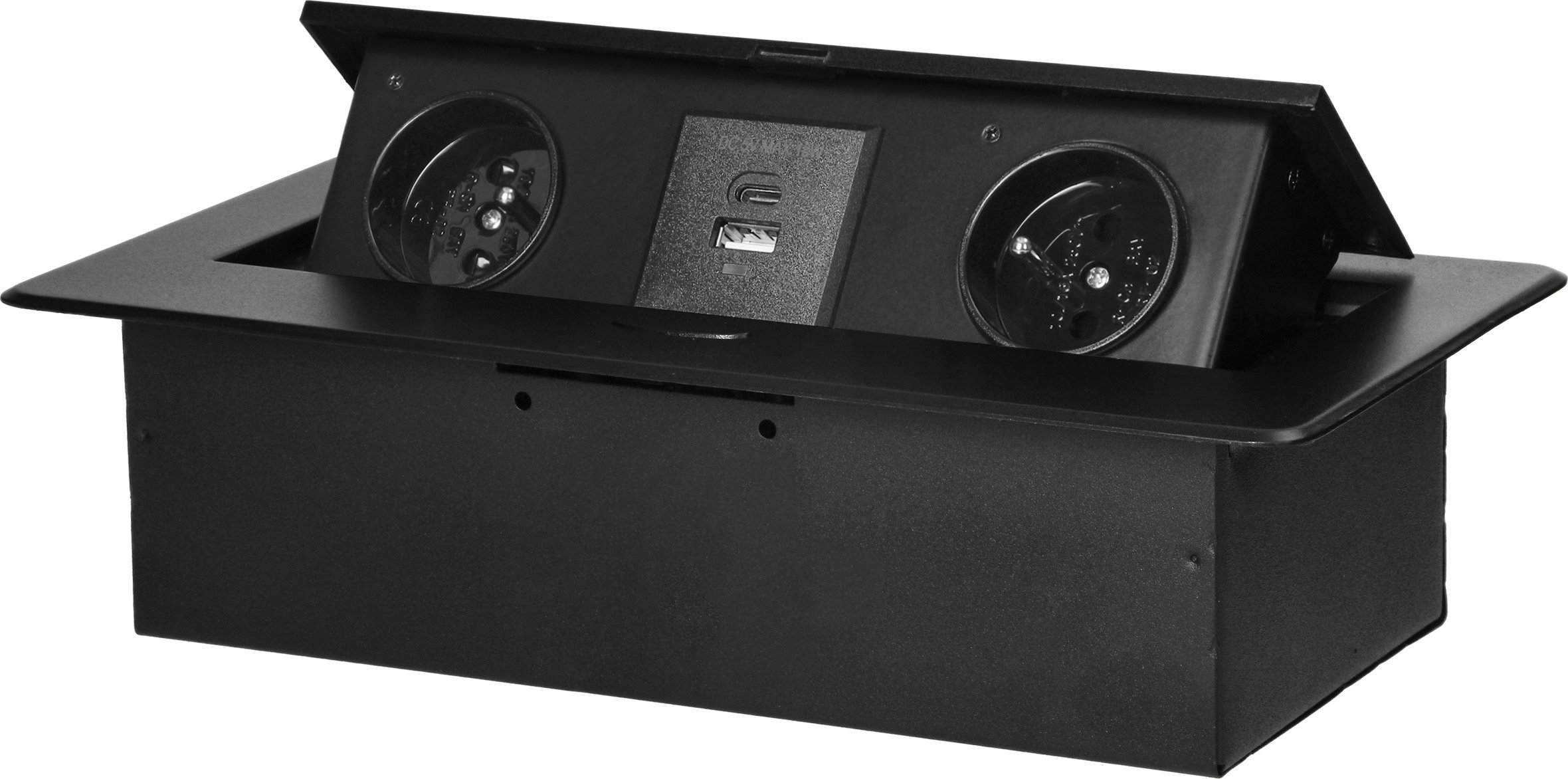 Orno Gniazdo meblowe Orno OR-GM-9034/B wpuszczane w blat z ładowarką USB 2x2P+Z 2xUSB (typ A+C; 3,6A) czarne