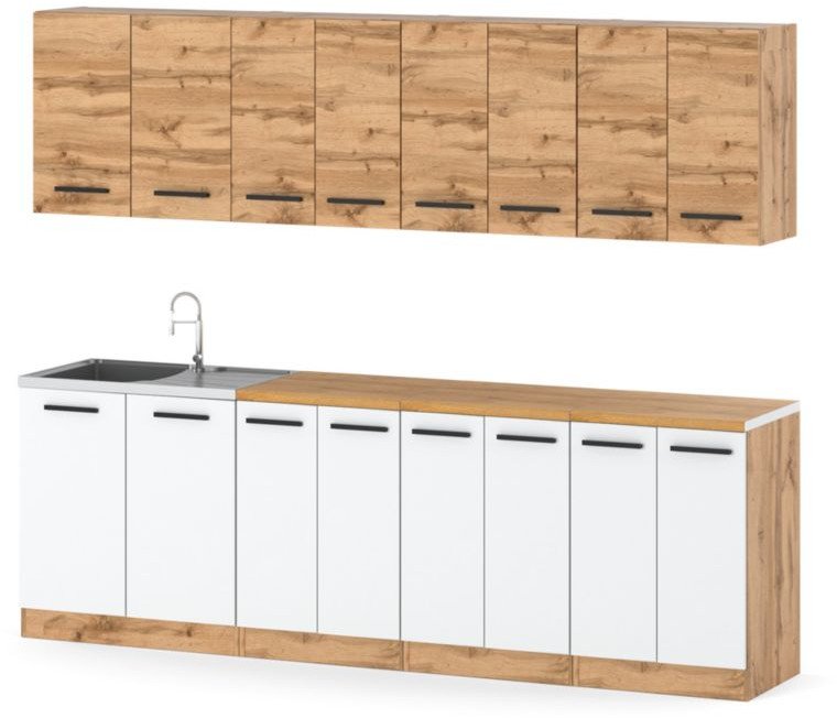 Kuchnia Vero Nowoczesna Duża Z Blatem 2.6m Pojemna Wotan Dąb Wotan Biała