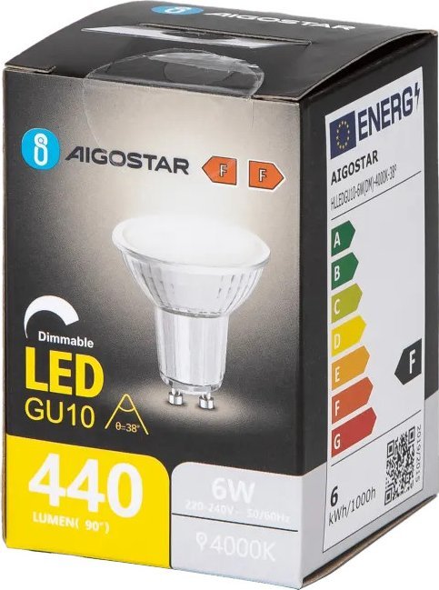 Aigostar Żarówka LED GU10 6W 4000K z możliwością ściemniania i szklanym kloszem LED GU10 6W 4000K z możliwością ściemniania i szklanym kloszem