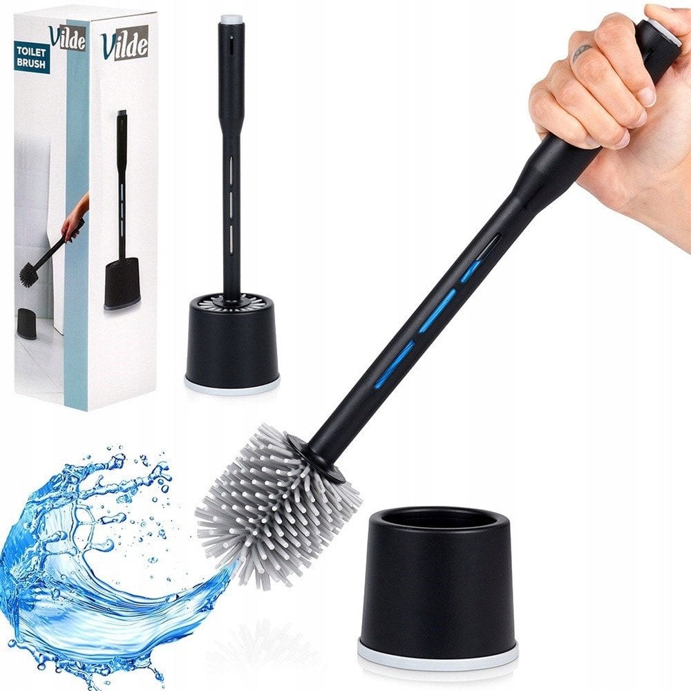 Szczotka do Toalety Silikonowa ze Stojakiem i Dozownikiem Płynu VILDE 40 cm