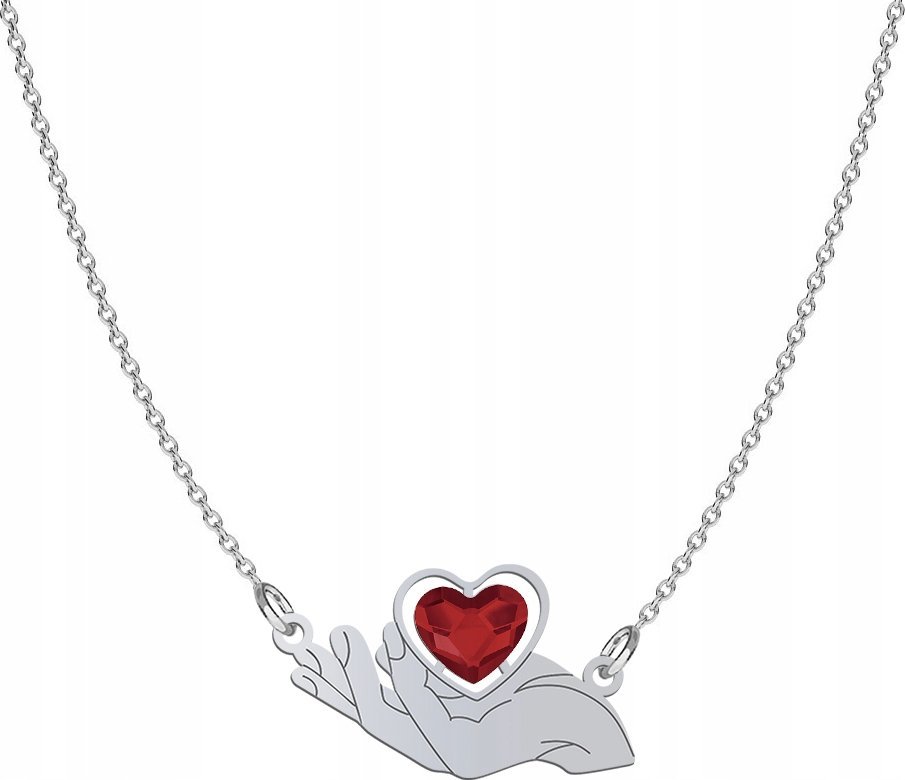 Radziszewska Jewellery Naszyjnik Srebrny Serce na Dłoni Kryształ Prezent na Dzień Kobiet ŻYCZENIA