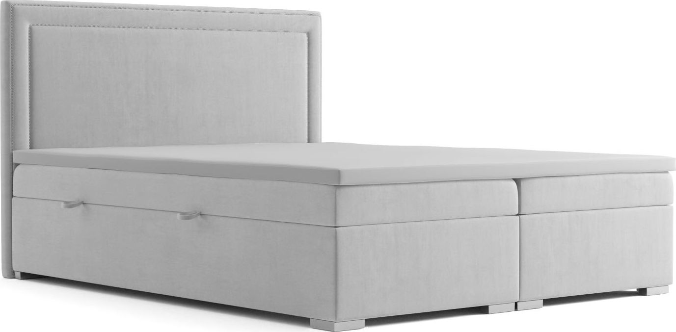 LAVERTO Łóżko kontynentalne NESS 180x200 jasno szare velvet z pojemnikiem