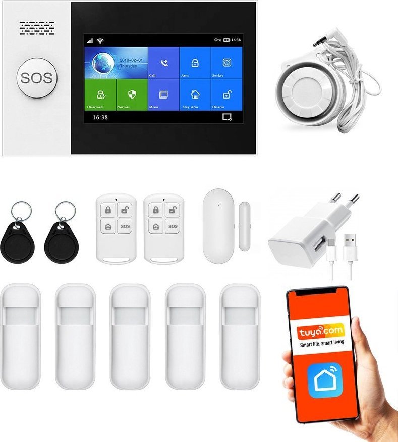 Huxgo Bezprzewodowy alarm 2G GSM + WiFi - HXA007 R5 + syrena przewodowa 105 db