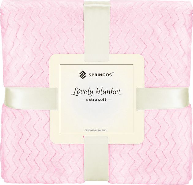 Springos Narzuta na łóżko, pled 160x200 cm tłoczony zygzak, dwustronny koc na kanapę róż UNIWERSALNY