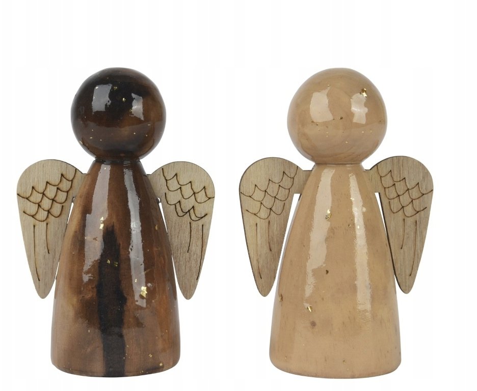 Figurka świąteczna drewniana aniołek brązowy minimalistyczny 12cm 1szt