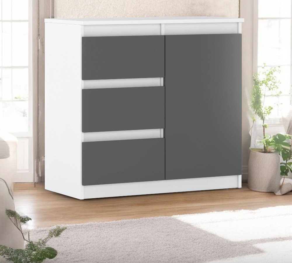 Komoda Wąska Agnes Z 3 Szufladami Młodzieżowa Salon 80cm Biała Szara Mat