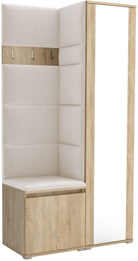 Tapicerowana garderoba Noris VI z lustrem - sonoma + tkanina Trinity 01