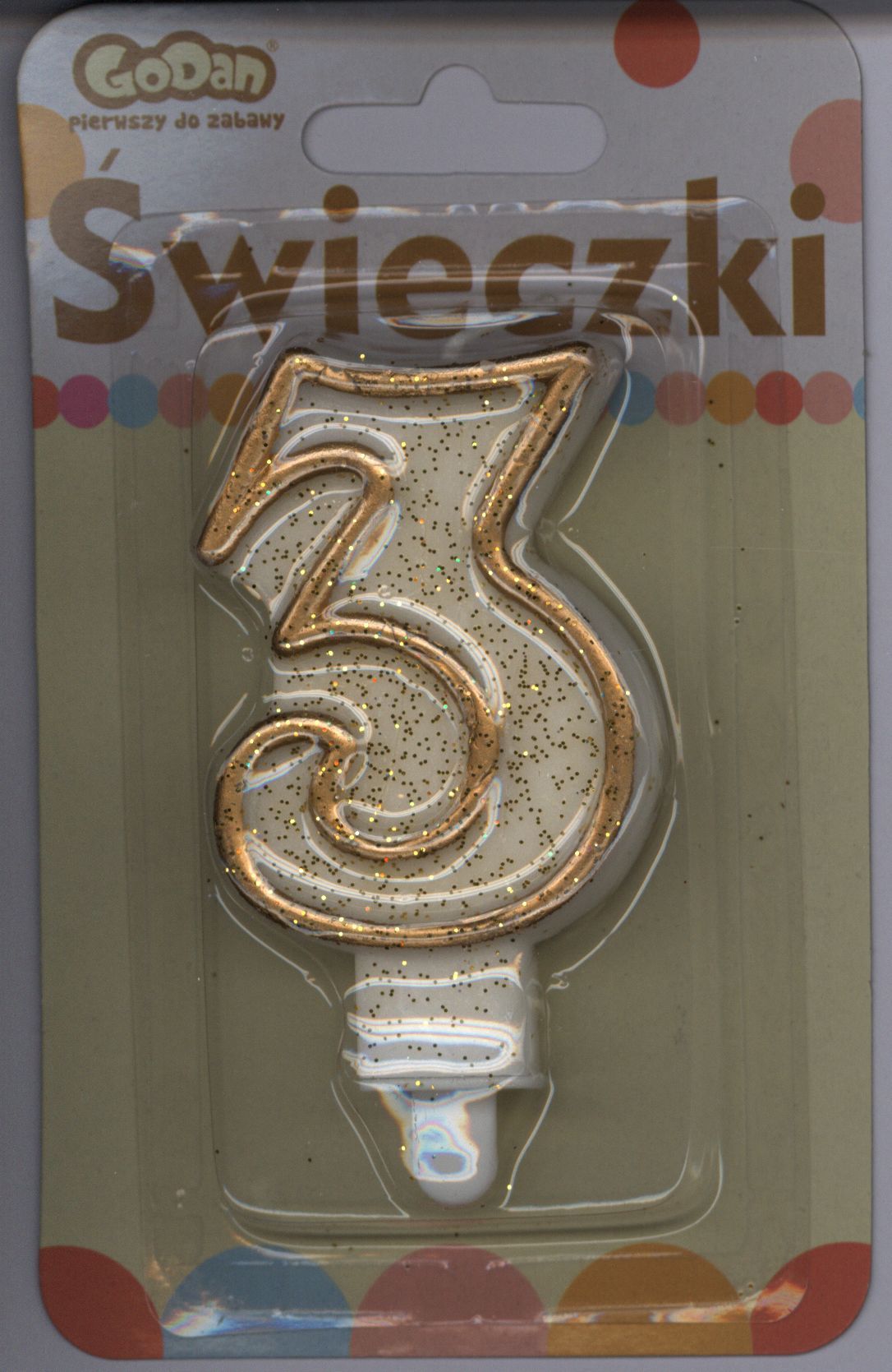 GoDan Świeczka cyferka ze złotą obwódką i brokatem - 3 - 1 szt. uniwersalny