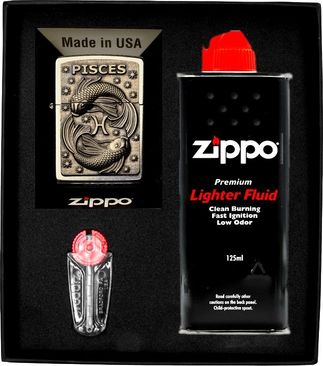 Zestaw ZIPPO Zapalniczka ZODIAC PISCES ryby Prezentowy No1