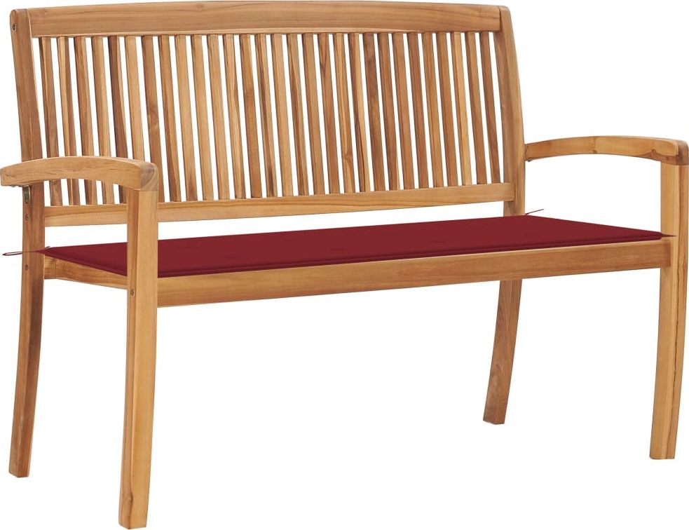 vidaXL Sztaplowana ławka ogrodowa z poduszką, 128,5 cm, drewno tekowe (3063288)