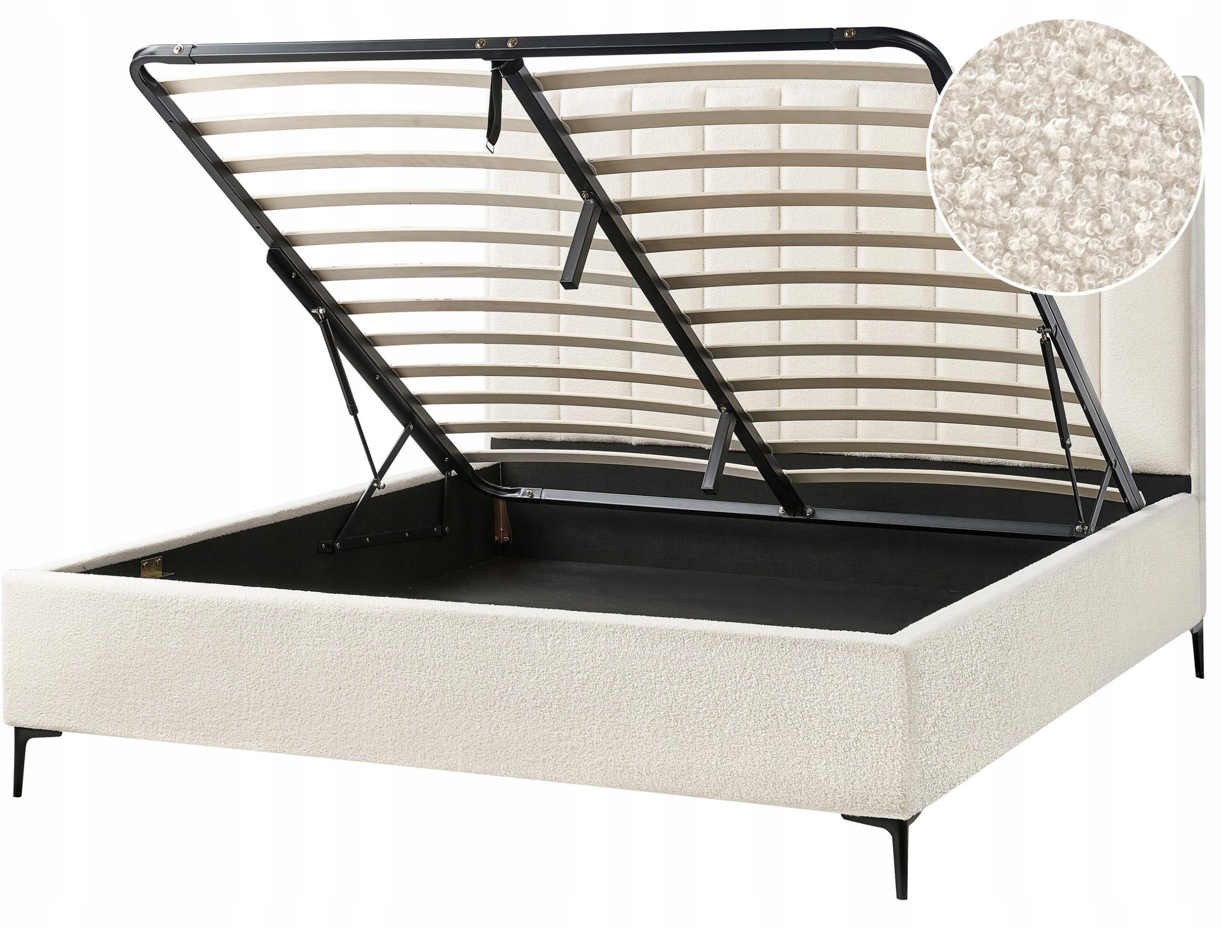 Łóżko z pojemnikiem Boucle SEZANNE 180 x 200 cm Złamana biel