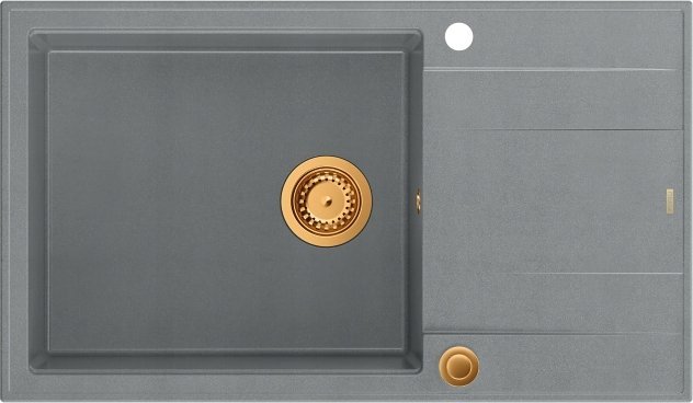 Zlewozmywak GraniteQ EVAN 136 XL GraniteQ zlewozmywak z syfonem Push To Open 1-komorowy z/o (860x500x210; kom. 420x490) silver stone / elementy miedzi