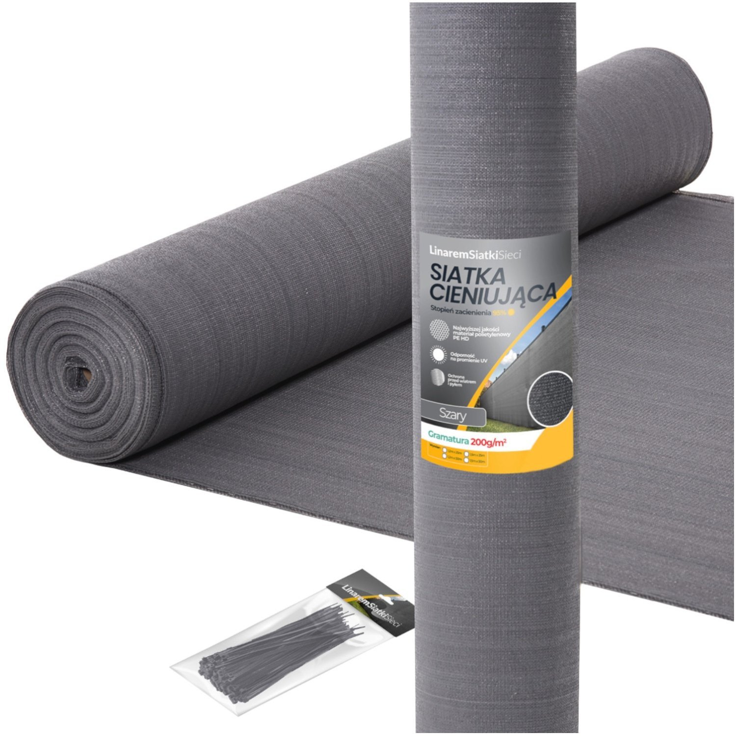 SIATKA CIENIUJĄCA 95% MASKUJĄCA 1,5x10m OSŁONA NA PŁOT OGRODZENIE SZARA +UV