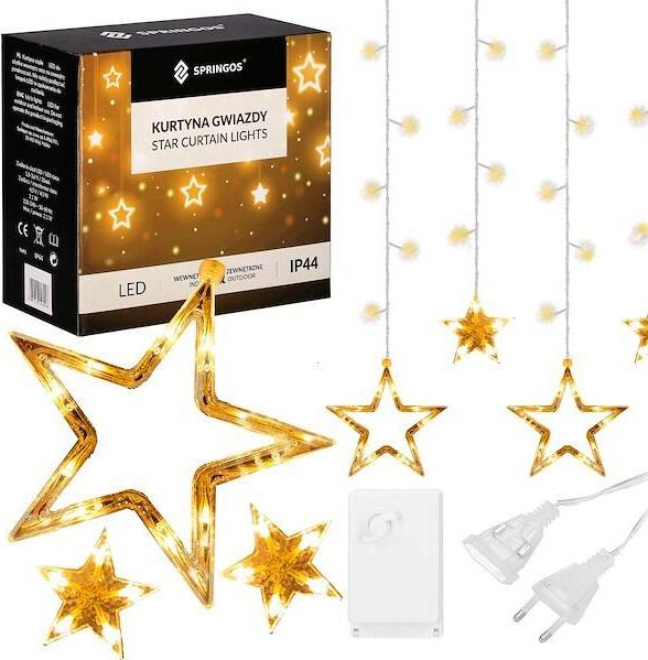 Lampki choinkowe Springos Kurtyna świetlna 138 Led girlanda gwiazdki, lampki wewnętrzne sople ciepły biały UNIWERSALNY