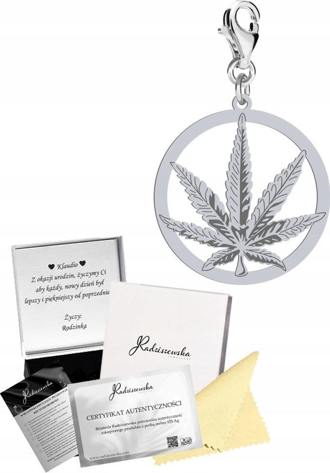 Radziszewska Jewellery Charms Srebrny z Marihuaną SREBRO 925 Prezent Biżuteria DEDYKACJA GRATIS