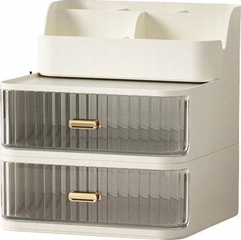 Korbi SZKATUŁKA KUFEREK SZAFKA KOSMETYKI PĘDZLE 2 SZUFLADY TOALETKA KREMOWA F33