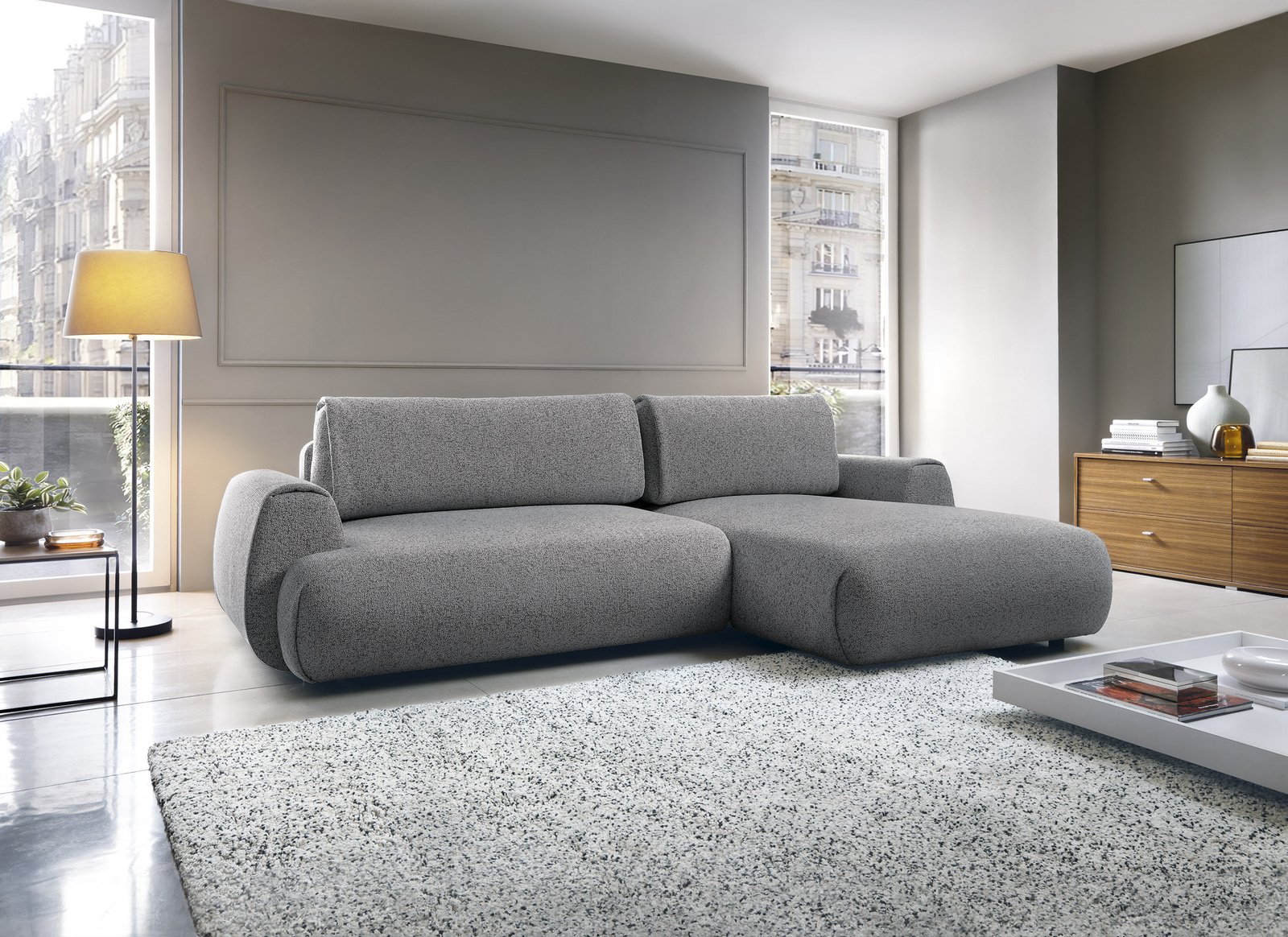 Narożnik VERNIO Puente 94 Szary Stalowy w kształcie litery L z funkcją spania