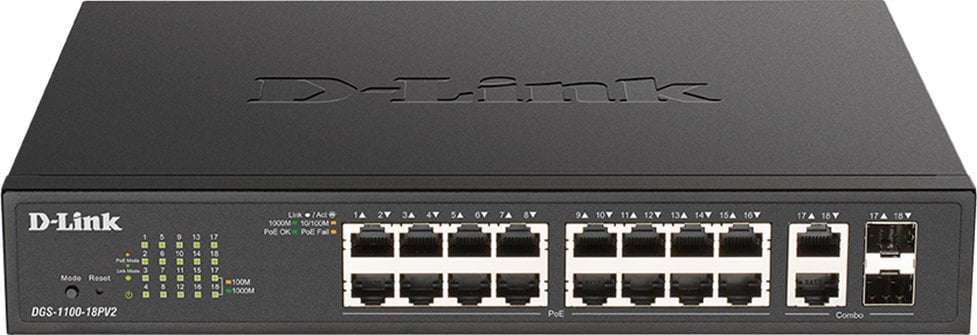 D-Link DGS-1100-18PV2 18-Port PoE+ Gigabit Smart Manag. Switch
