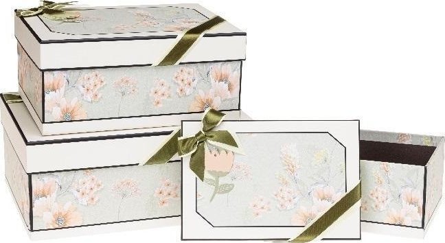 Pudełko prezentowe z kokardą 3szt kwiaty ROZETTE