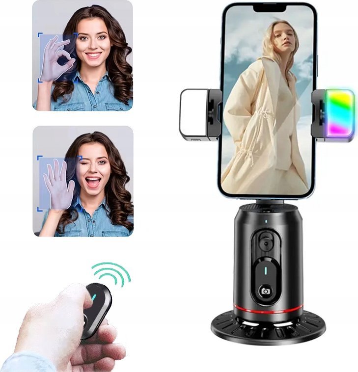 Obrotowy Statyw na telefon z kamerą AI + 2 lampki LED