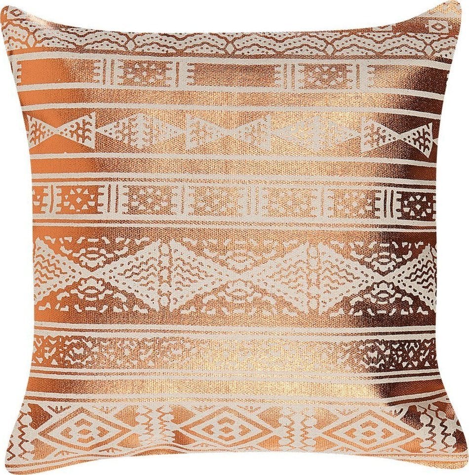 Beliani Bawełniana Poduszka Dekoracyjna W Geometryczny Wzór 50 X 50 Cm Miedziana Oujda!