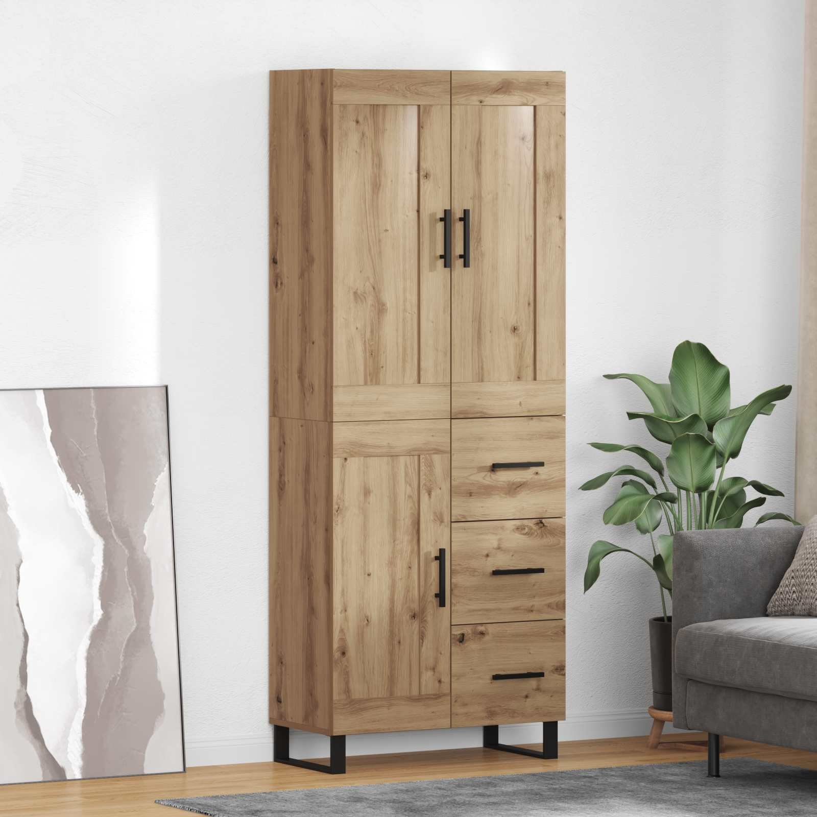 vidaXL Highboard 2 pcs Dąb rzemieślniczy Drewno inżynieryjne i szkło