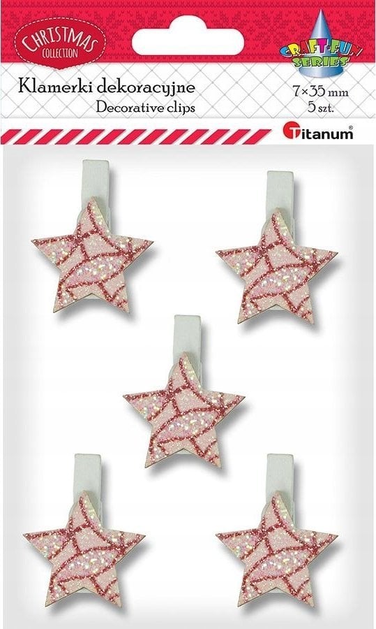 Titanum Klamerki drewniane z dekorem gwiazdki 5szt