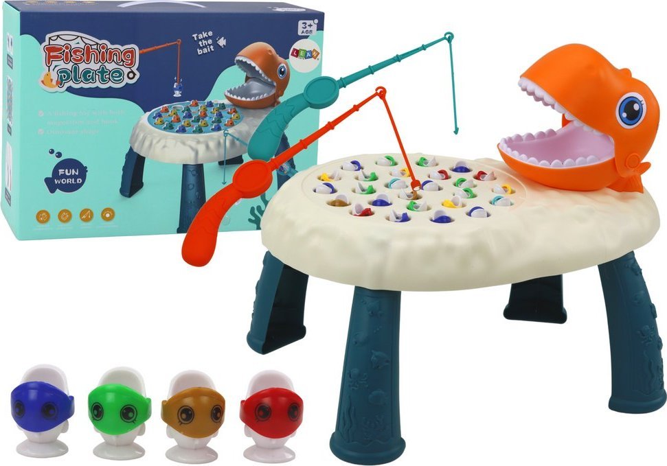 LeanToys Gra Zręcznościowa Łowienie Rybek Stolik Dinozaur Pomarańczowy
