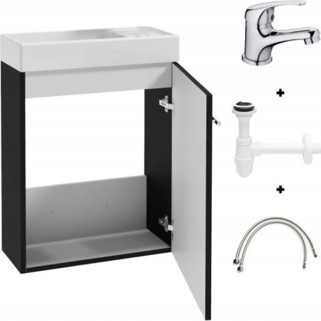 Deftrans Szafka łazienkowa z umywalką 50x70cm z baterią i syfonem czarna Small