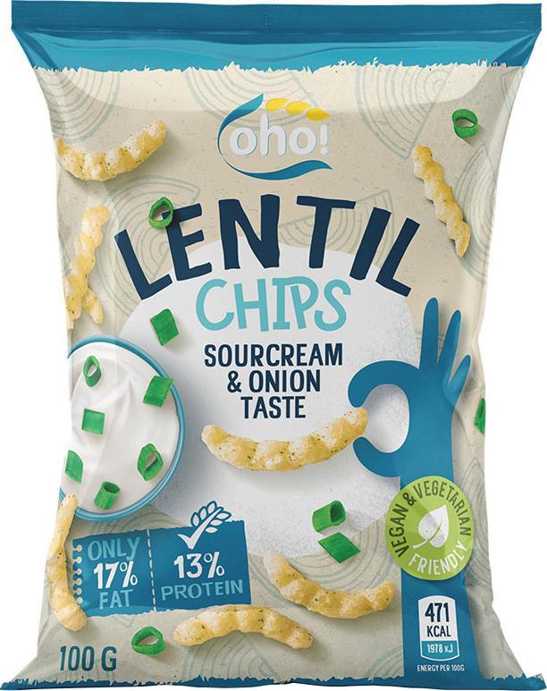 Naujasis Nevezis Chipsy z czerwonej soczewicy o smaku śmietany i cebuli 100 g