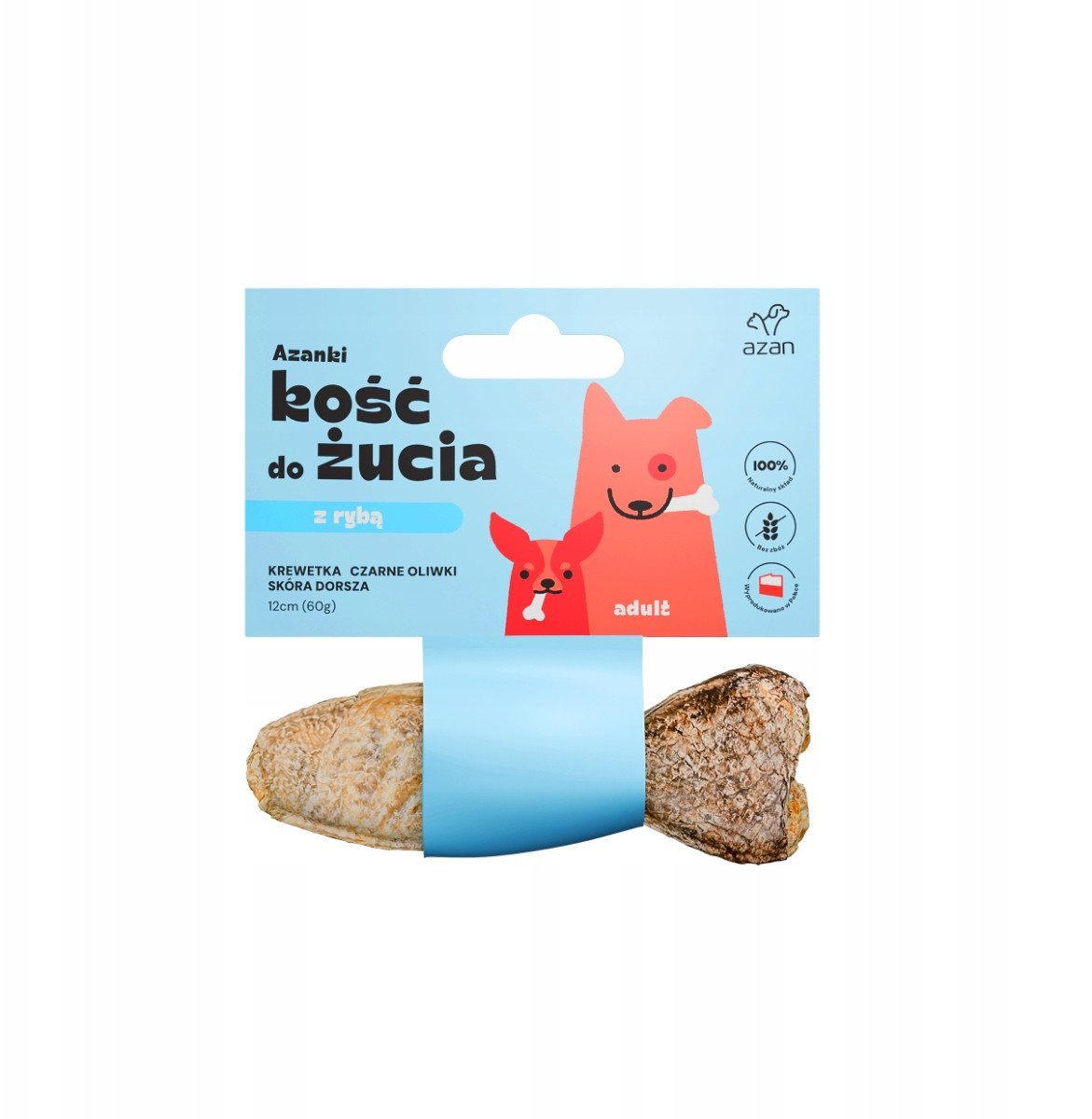 AZANKI Kość z krewetką skórze dorsza KSZTAŁT RYBKI 12cm