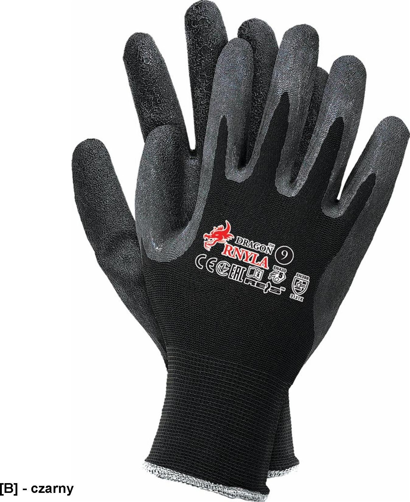 R.E.I.S. RNYLA - Rękawice ochronne wykonane z nylonu z dodatkowym powleczeniem z latexu - czarny 11