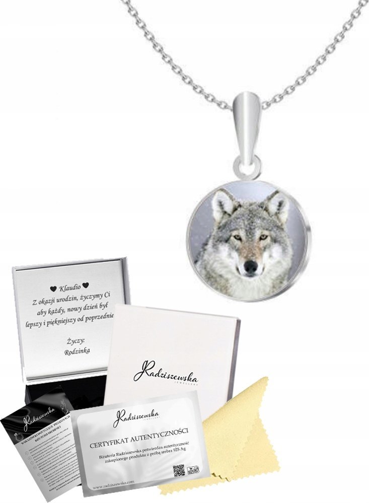 Radziszewska Jewellery Naszyjnik z Wilkiem Foto WILK Biżuteria Srebro 925 Prezent GRAWER GRATIS