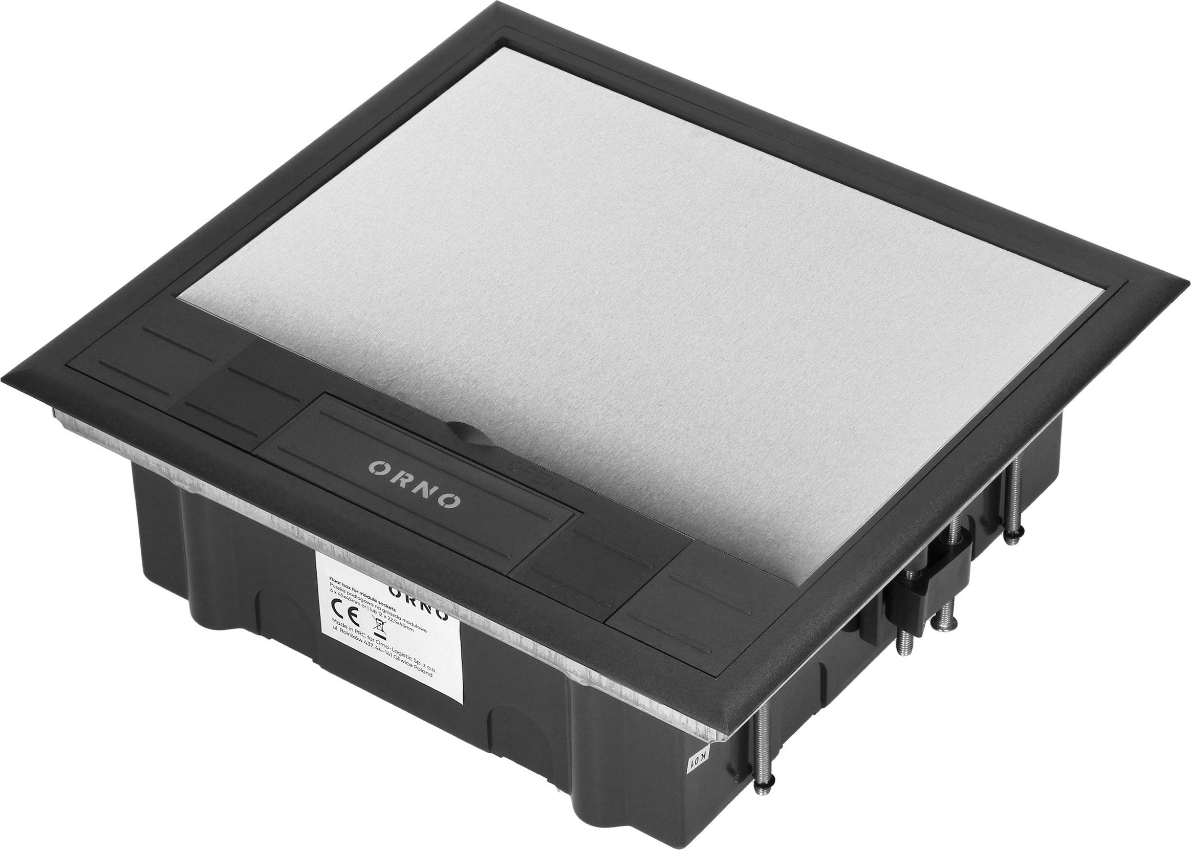 Orno Puszka podłogowa na gniazda modułowe 6 x 45x45mm lub 12 x 22,5x45mm, pokrywa: stal nierdzewna, czarna