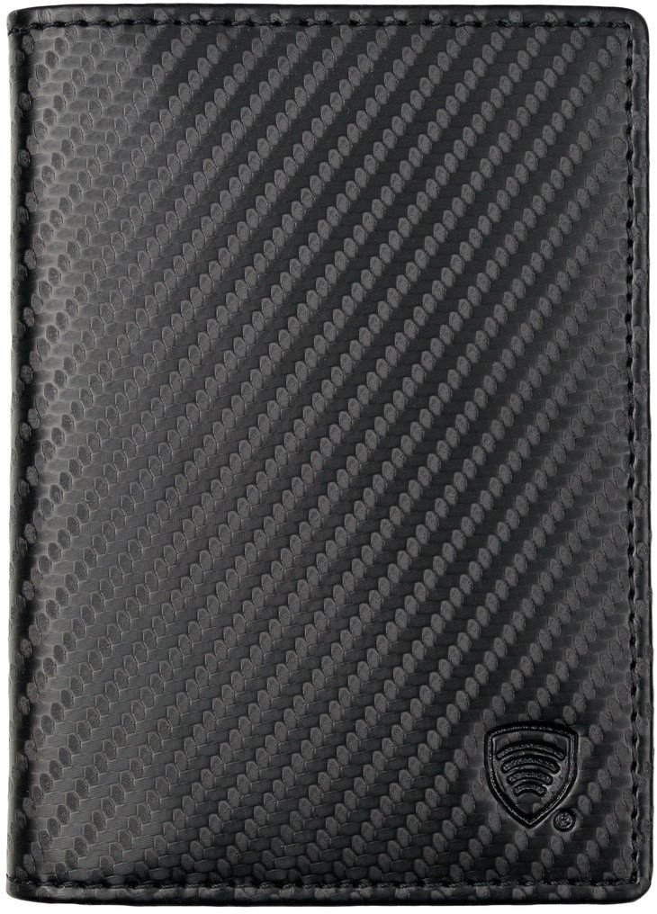 Skórzany portfel RFID na dokumenty oraz dowód rejestracyjny (czarny carbon) Uniwersalny