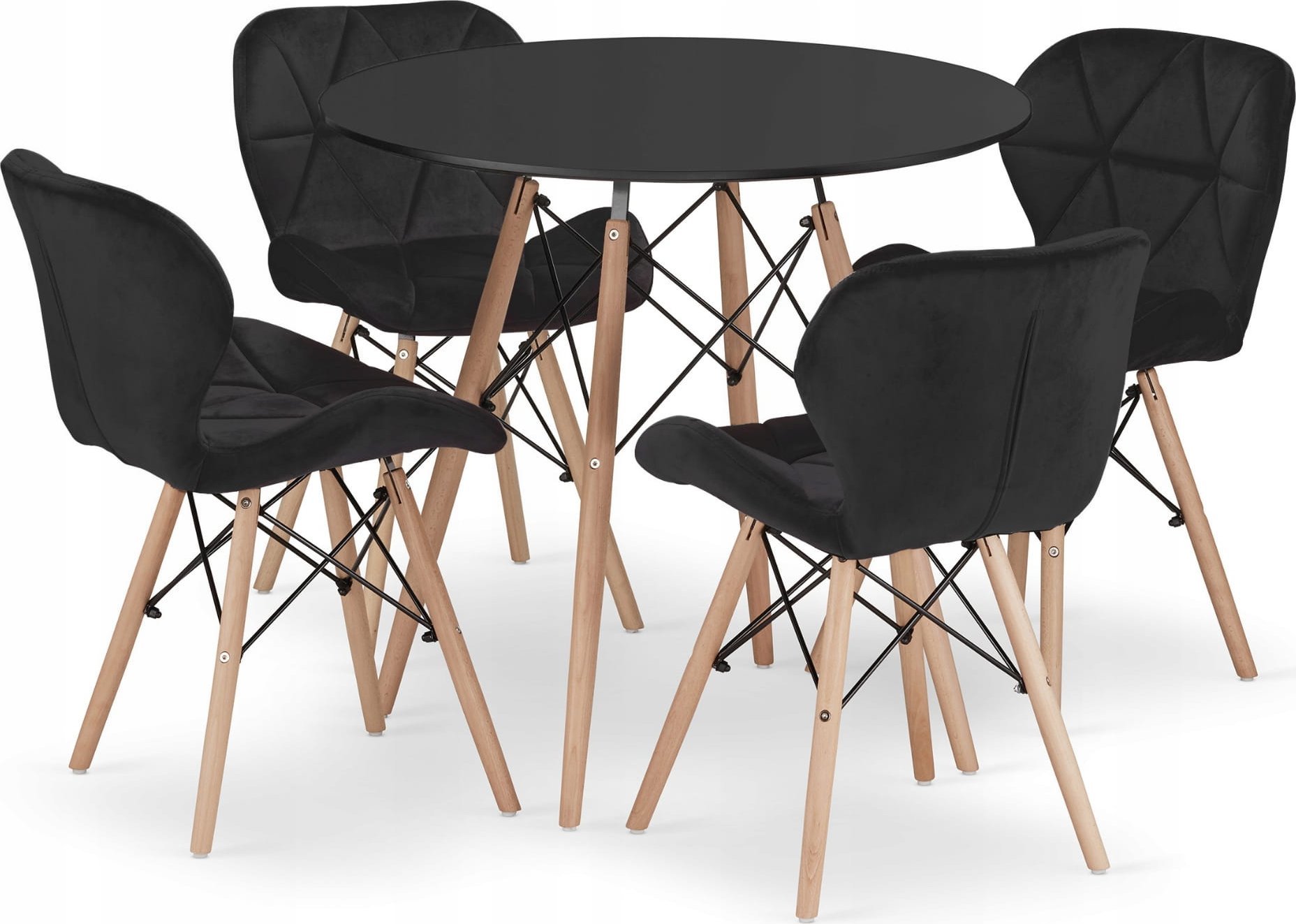 Leobert Zestaw stół okrągły TODI 80 czarny + 4 krzesła LAGO czarne