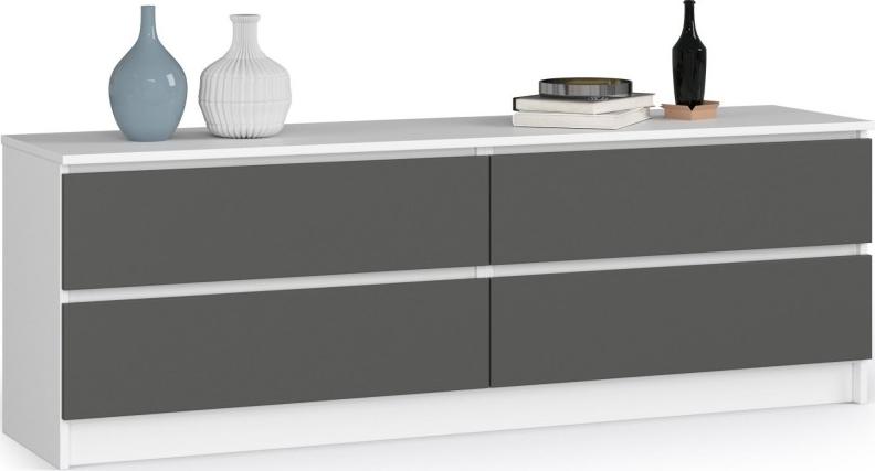 Fabryka Mebli Akord Komoda K 160 cm 4 szuflady - biała-grafit szary