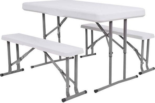 Springos Zestaw cateringowy, turystyczny stół z 2 ławkami składany na bankiet, biały UNIWERSALNY