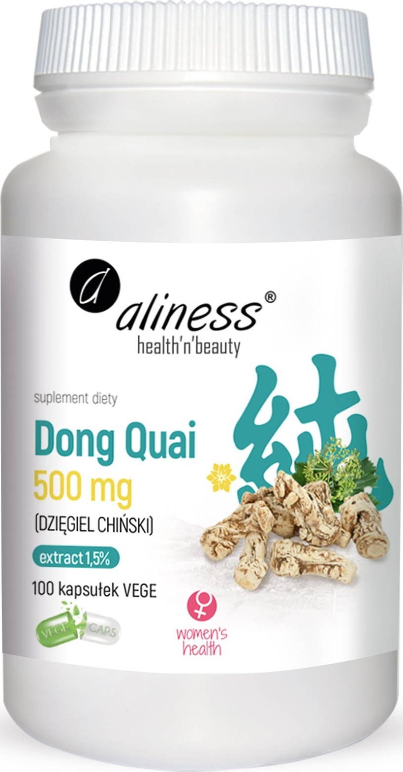 Aliness ALINESS Dong Quai (DZIĘGIEL CHIŃSKI) ekstrakt 1,5% 500 mg x 100 Vege caps. one size
