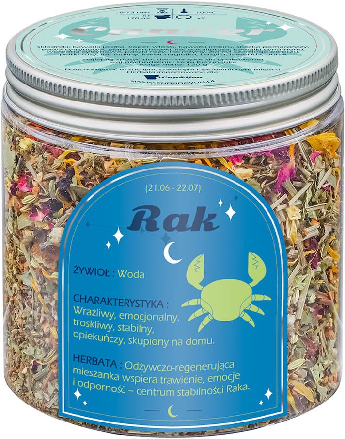 Herbata Zodiakalna RAK - herbaciany susz napar ziołowa mieszanka na astrologiczny prezent upominek podarunek dla osoby ze znakiem zodiaku RAKA