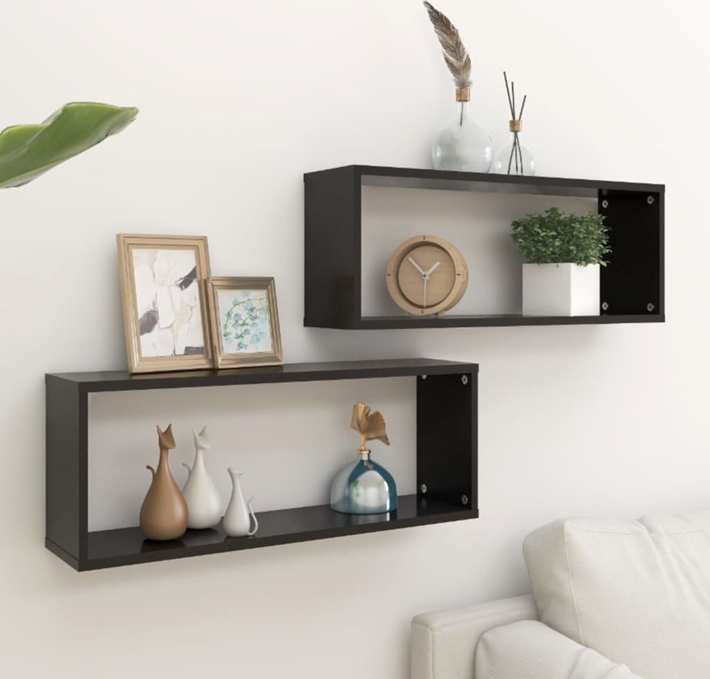 vidaXL Półki ścienne kostki, 2 szt., czarne, 60x15x23 cm, płyta