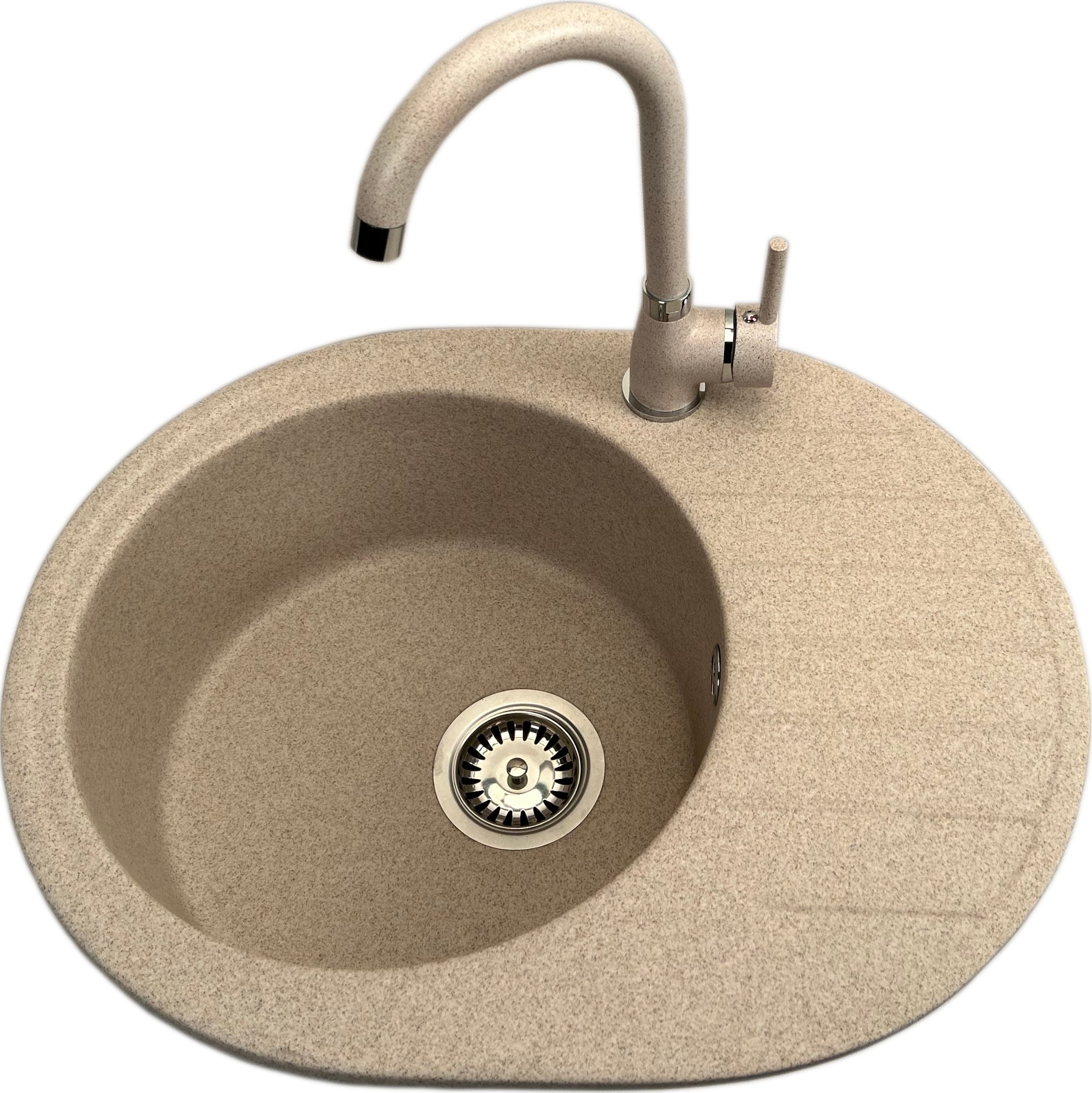 Zlewozmywak PREHNIT Zlewozmywak jednokomorowy z ociekaczem VISTA beż z prawym ociekaczem + bateria NOON