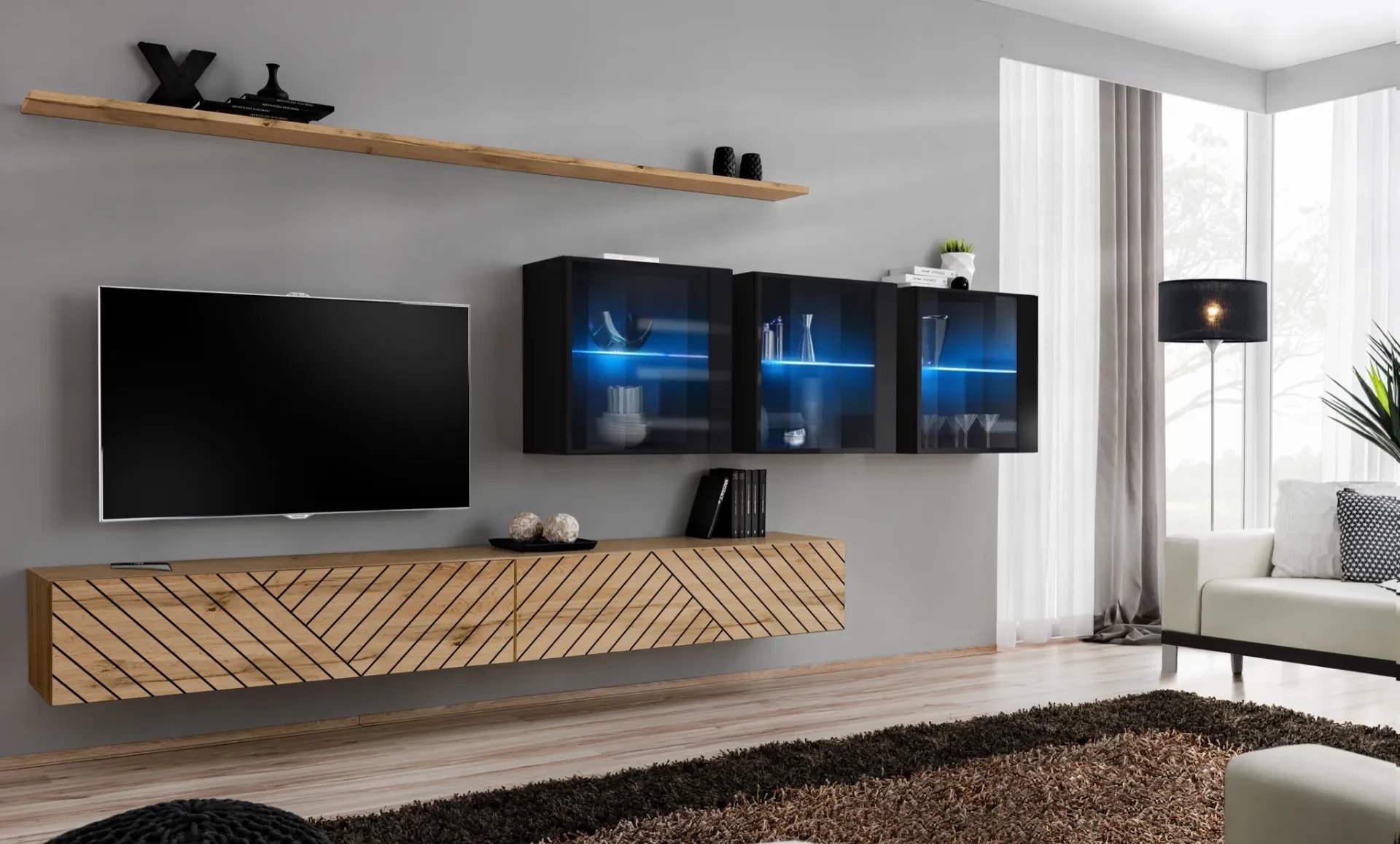 Meblościanka SWITCH LAMEL XVII dąb wotan/czarna ASM Meble