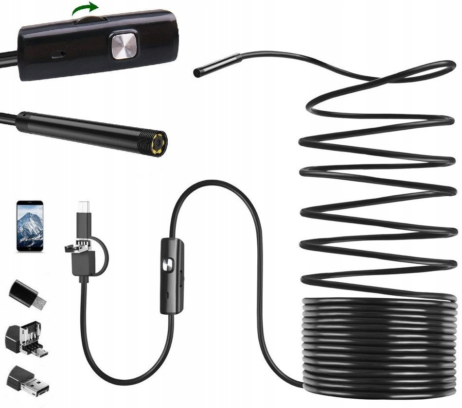 Endoskop Kamera inspekcyjna USB-C 5M OTG LED 3W1 do Telefonu Magnes Lustro