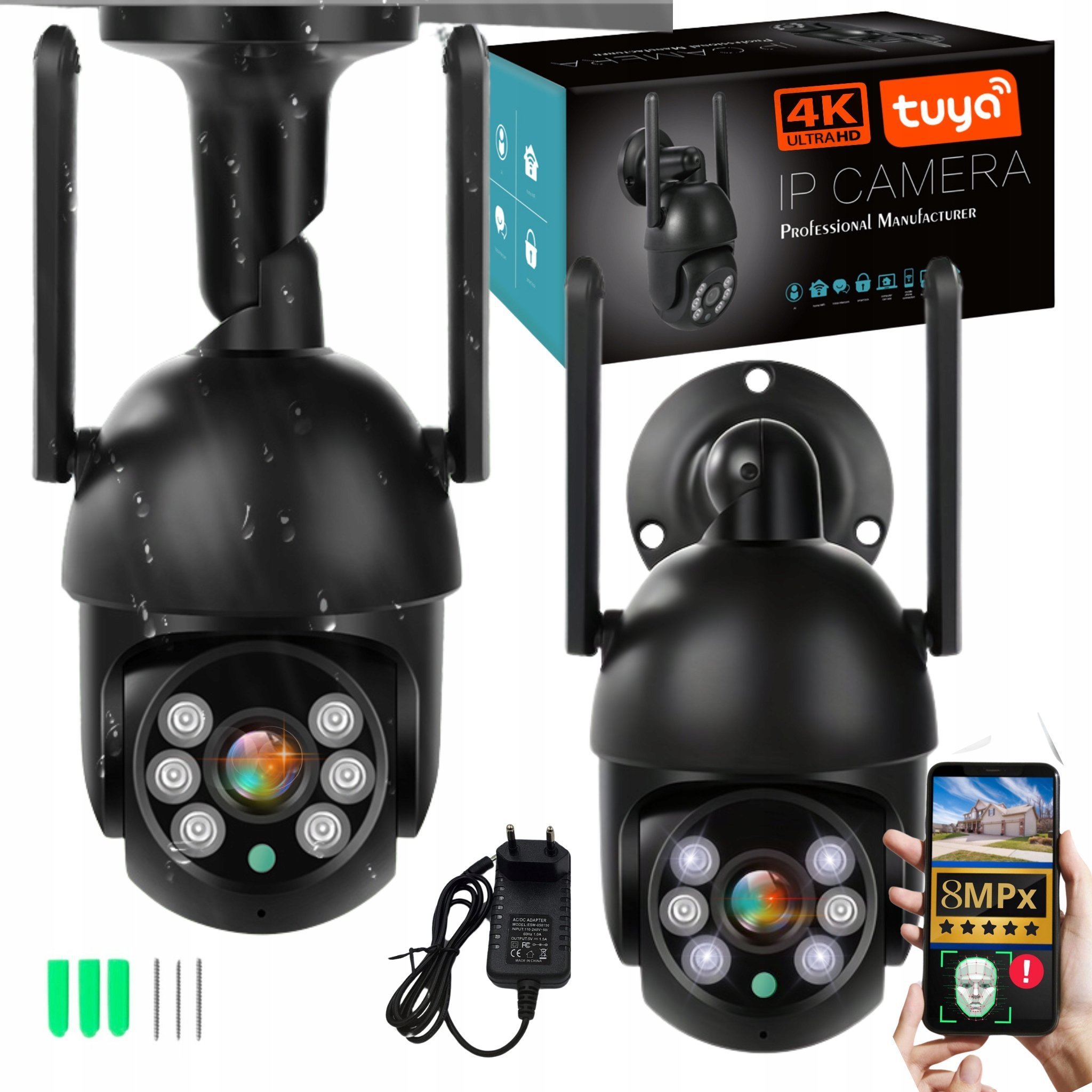 Zewnętrzna Kamera IP Wifi Obrotowa 8MPx Bezprzewodowa Ultra HD ZOOM CZARNA [TUYA BLACK]