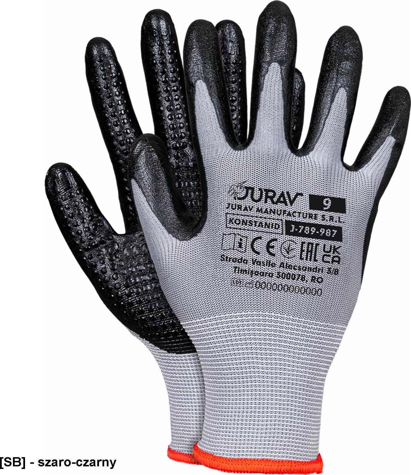 R.E.I.S. J-KONSTANID - Rękawice ochronne powlekane lateksem dziane zakończone ściągaczem 100% poliester (ścieg 10