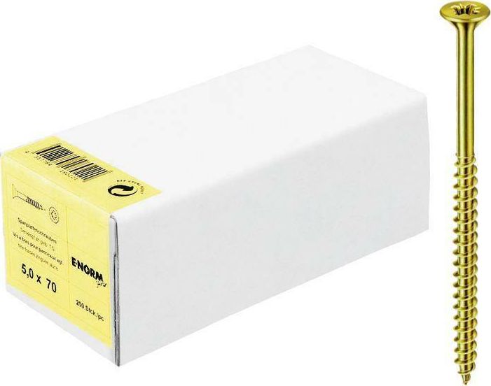 E-NORMpro Wkret do plyt wior.,leb wpuszcz., zolty, ocynk., gwint czesc., PZD 5,0x50/30, male opak. E-NORMpro