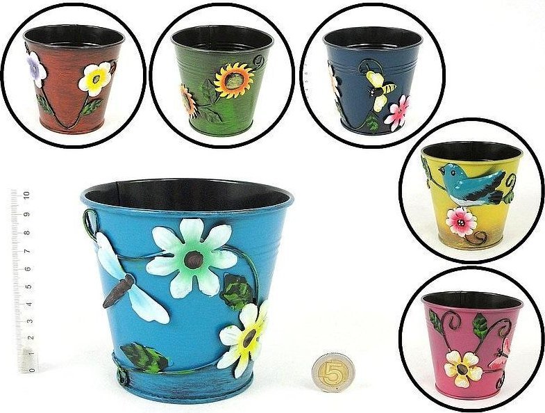 Osłonka na doniczkę metalowa 11x11cm MIX